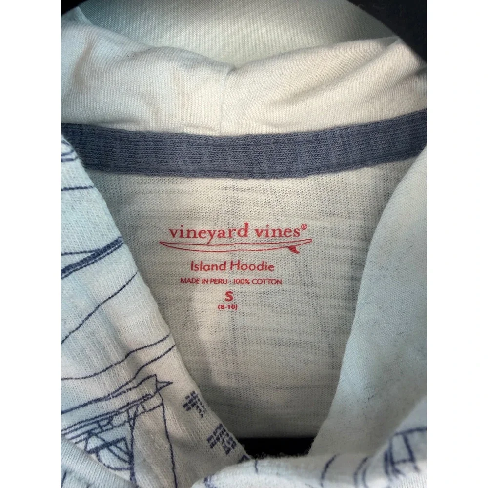 Vineyard Vines Kids Island Hoodie Sailboat Print Pima Cotton White Blue S‎ 8/10